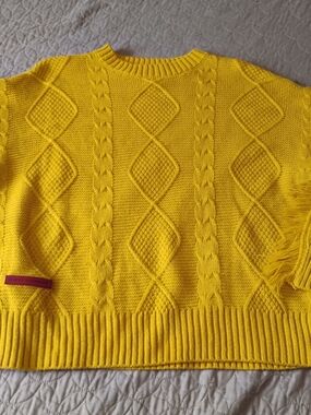 Simply Southern Sunny Yellow Cable Knit Crewneck Sweater